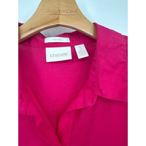 Chicos 3 Womens No-Iron 100% Linen Button-Down Shirt Tie Front Pink Size XL - Picture 2 of 4